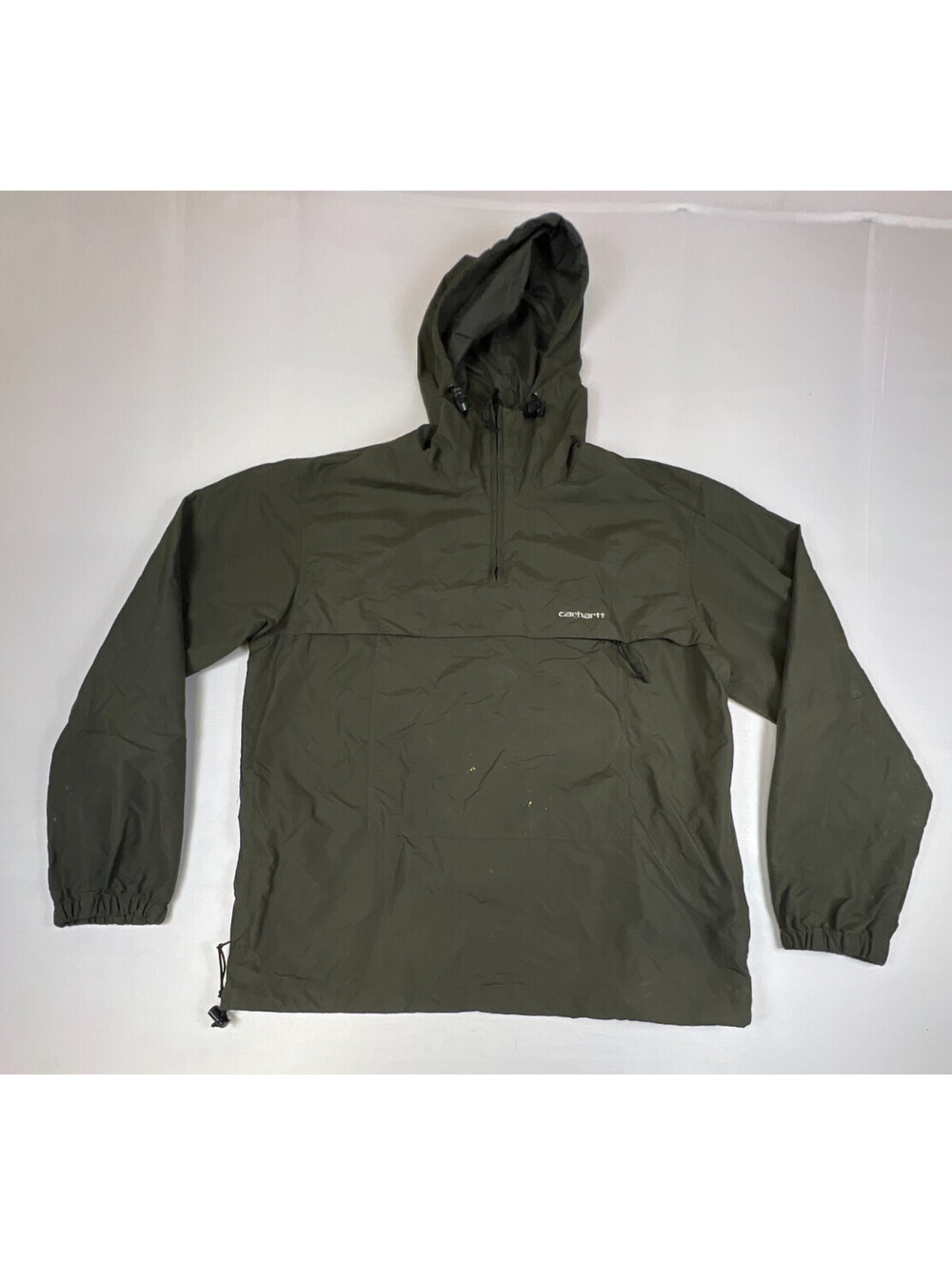 Carhartt Men L Green Anorak Windbreaker Jacket Pullover Lightweight Hooded